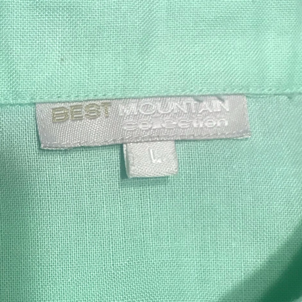 Mint Green Linen Blend Button Down Large - Picture 4 of 9